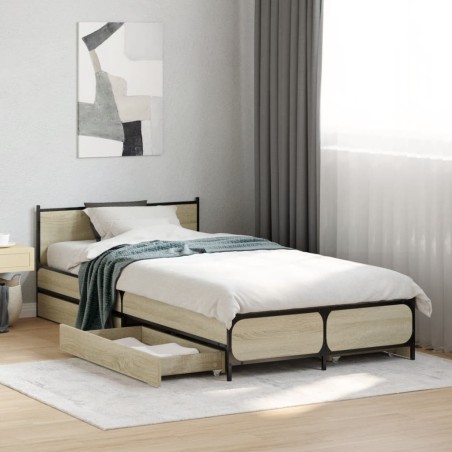 Cadre de lit avec tiroirs sans matelas chêne sonoma 75x190 cm 