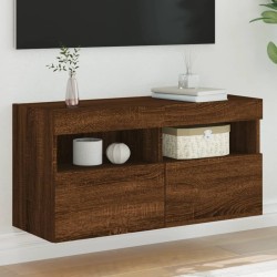 Meuble TV mural avec lumières LED chêne marron 80x30x40 cm 