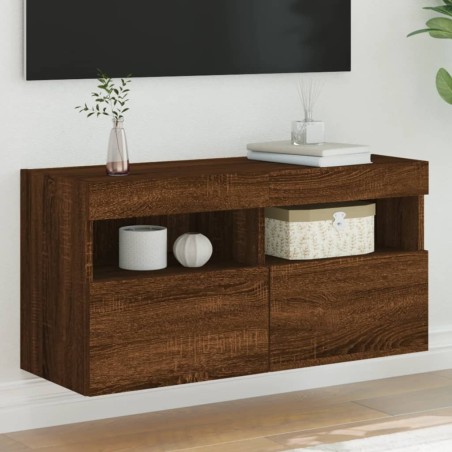 Meuble TV mural avec lumières LED chêne marron 80x30x40 cm 