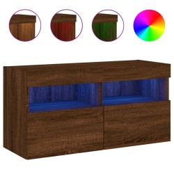 Meuble TV mural avec lumières LED chêne marron 80x30x40 cm 
