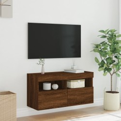 Meuble TV mural avec lumières LED chêne marron 80x30x40 cm 