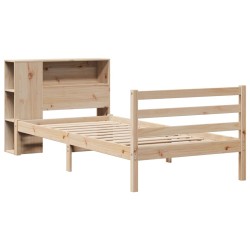 Lit bibliothèque sans matelas 90x200 cm bois de pin massif 