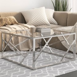 Table basse argenté acier inoxydable et verre trempé 