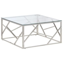 Table basse argenté acier inoxydable et verre trempé 
