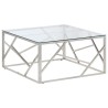 Table basse argenté acier inoxydable et verre trempé 