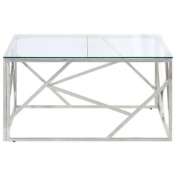Table basse argenté acier inoxydable et verre trempé 