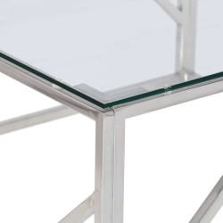 Table basse argenté acier inoxydable et verre trempé 