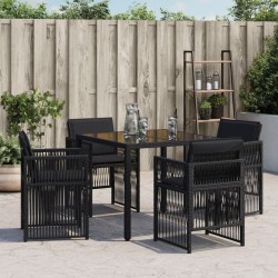 Chaises de jardin lot de 4 avec coussins noir résine tressée 