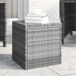 Table d'appoint gris 40x37x40,5 cm poly rotin et verre trempé 