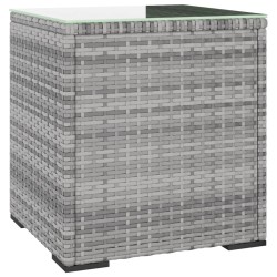 Table d'appoint gris 40x37x40,5 cm poly rotin et verre trempé 