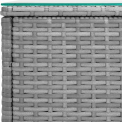 Table d'appoint gris 40x37x40,5 cm poly rotin et verre trempé 