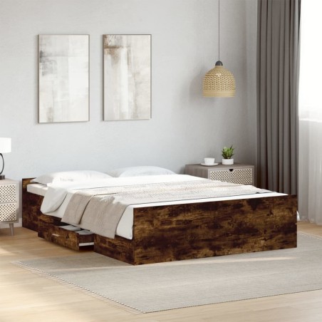 Cadre de lit avec tiroirs sans matelas chêne fumé 140x190 cm 
