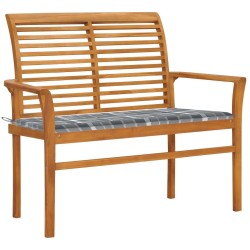 Banc de jardin avec coussin à carreaux gris 112 cm Teck massif 