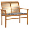 Banc de jardin avec coussin à carreaux gris 112 cm Teck massif 