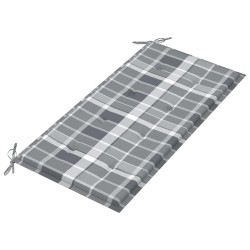 Banc de jardin avec coussin à carreaux gris 112 cm Teck massif 
