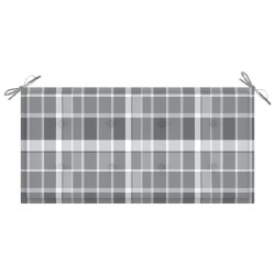 Banc de jardin avec coussin à carreaux gris 112 cm Teck massif 