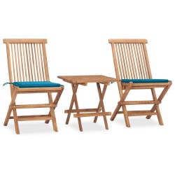 Ensemble à manger d'extérieur pliable avec coussin 3 pcs Teck 