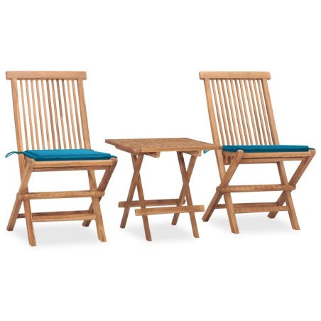 Ensemble à manger d'extérieur pliable avec coussin 3 pcs Teck 