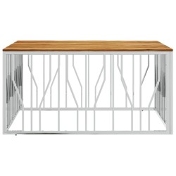 Table basse argenté acier inoxydable et bois massif d'acacia 