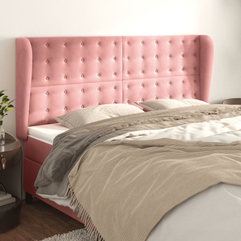 Tête de lit avec oreilles Rose 163x23x118/128 cm Velours 