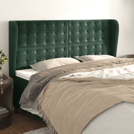 Tête de lit avec oreilles Vert foncé 163x23x118/128 cm Velours 