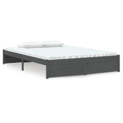 Cadre de lit sans matelas gris bois massif 140x190 cm 