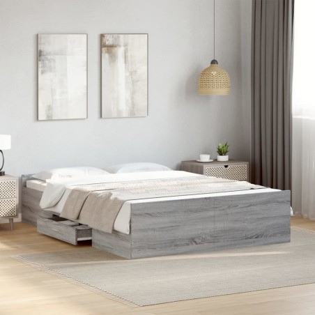 Cadre de lit avec tiroirs sans matelas sonoma gris 120x190 cm 