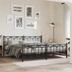 Cadre de lit métal sans matelas avec pied de lit noir 193x203cm 