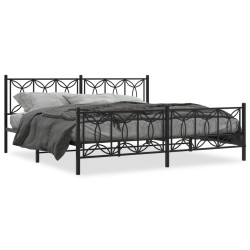 Cadre de lit métal sans matelas avec pied de lit noir 193x203cm 