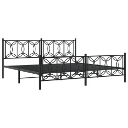 Cadre de lit métal sans matelas avec pied de lit noir 193x203cm 