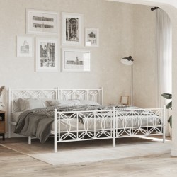 Cadre de lit métal sans matelas et pied de lit blanc 193x203 cm 
