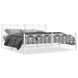Cadre de lit métal sans matelas et pied de lit blanc 193x203 cm 