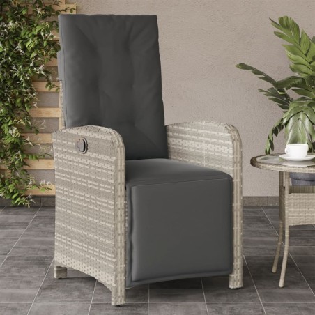 Chaise inclinable de jardin avec repose-pied gris clair rotin 