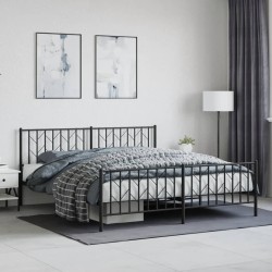 Cadre de lit métal sans matelas avec pied de lit noir 183x213cm 