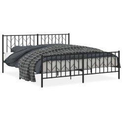 Cadre de lit métal sans matelas avec pied de lit noir 183x213cm 