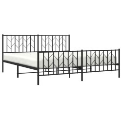 Cadre de lit métal sans matelas avec pied de lit noir 183x213cm 