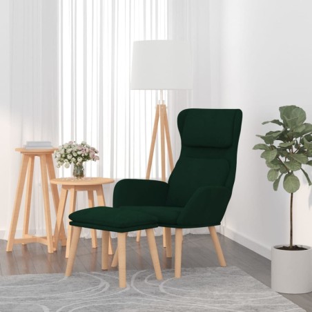 Chaise de relaxation avec tabouret Vert foncé Velours 