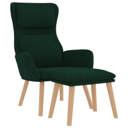 Chaise de relaxation avec tabouret Vert foncé Velours 
