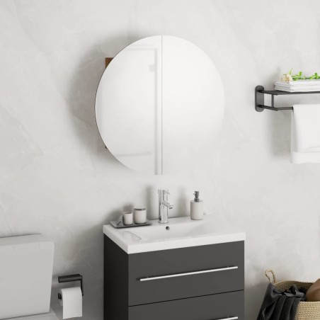 Armoire de salle de bain miroir rond et LED Chêne 40x40x17,5 cm 