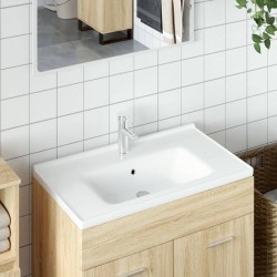 Évier de salle de bain blanc rectangulaire céramique 