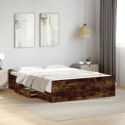 Cadre de lit avec tiroirs sans matelas chêne fumé 120x200 cm 