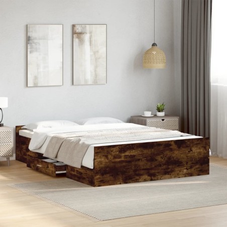 Cadre de lit avec tiroirs sans matelas chêne fumé 120x200 cm 