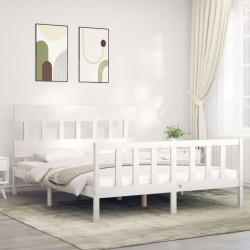 Cadre de lit sans matelas blanc bois de pin massif 