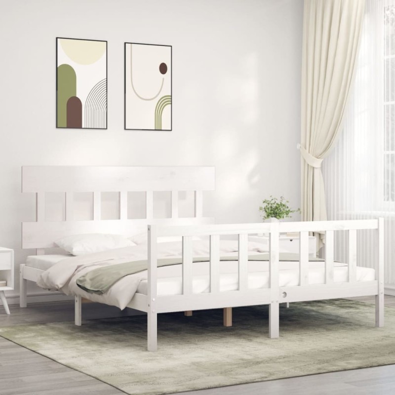 Cadre de lit sans matelas blanc bois de pin massif 