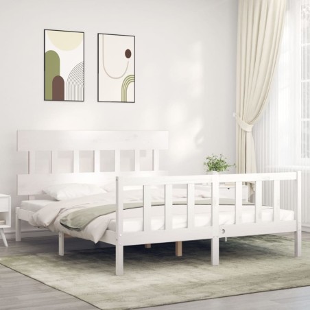 Cadre de lit sans matelas blanc bois de pin massif 