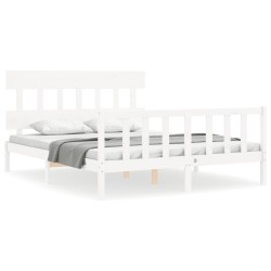 Cadre de lit sans matelas blanc bois de pin massif 