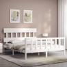 Cadre de lit sans matelas blanc bois de pin massif 