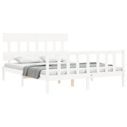 Cadre de lit sans matelas blanc bois de pin massif 