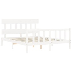 Cadre de lit sans matelas blanc bois de pin massif 