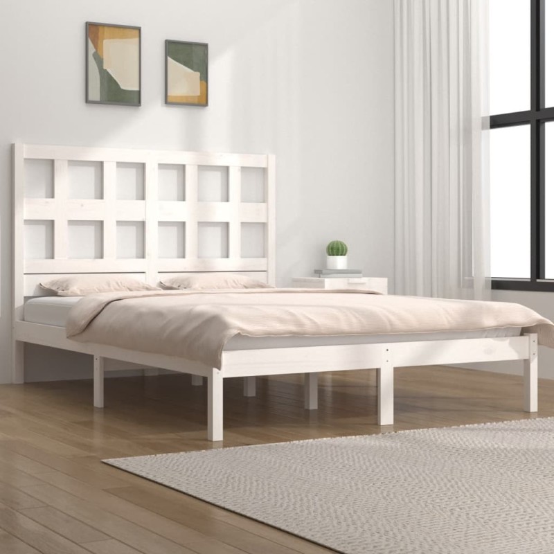 Cadre de lit sans matelas blanc 150x200 cm bois de pin massif 